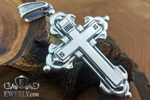 Silver cross without crucifix with the inscription GOD SAVE US, фото